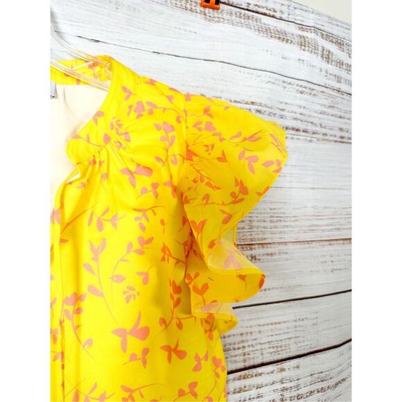 Karina Grimaldi Women's V Neck Tassel Flutter Sleeve Floral Top Bright Yellow XS - Picture 7 of 11